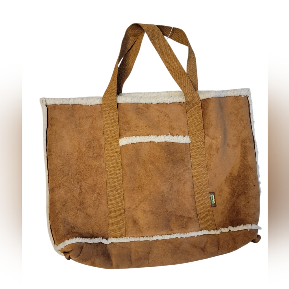 Cozy Suede-Style Brown Tote with Shearling Trim